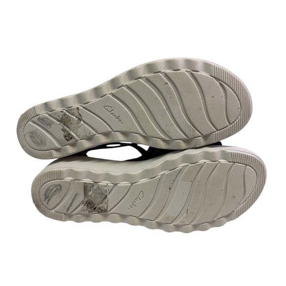 Clarks Jillian Bright Black Leather Braided Wedge Platform Sandals Size 8 - Picture 11 of 11